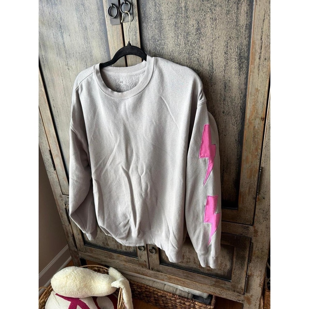 Goodie two sleeves Women's Gray Lightning Bolt pink large